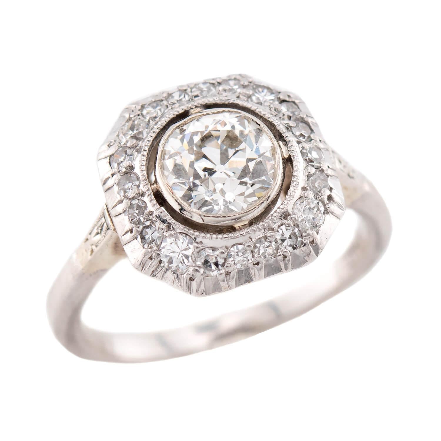 Art Deco Platinum Diamond Halo Engagement Ring 1.40ct
