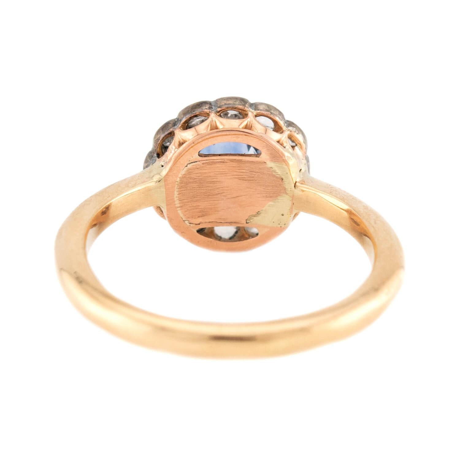 Victorian 18k/Sterling Silver Sapphire & Diamond Halo Ring