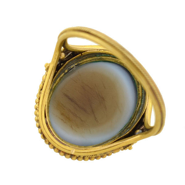 Victorian 18kt Hardstone Agate Cameo "Dancing Muse" Filigree Ring