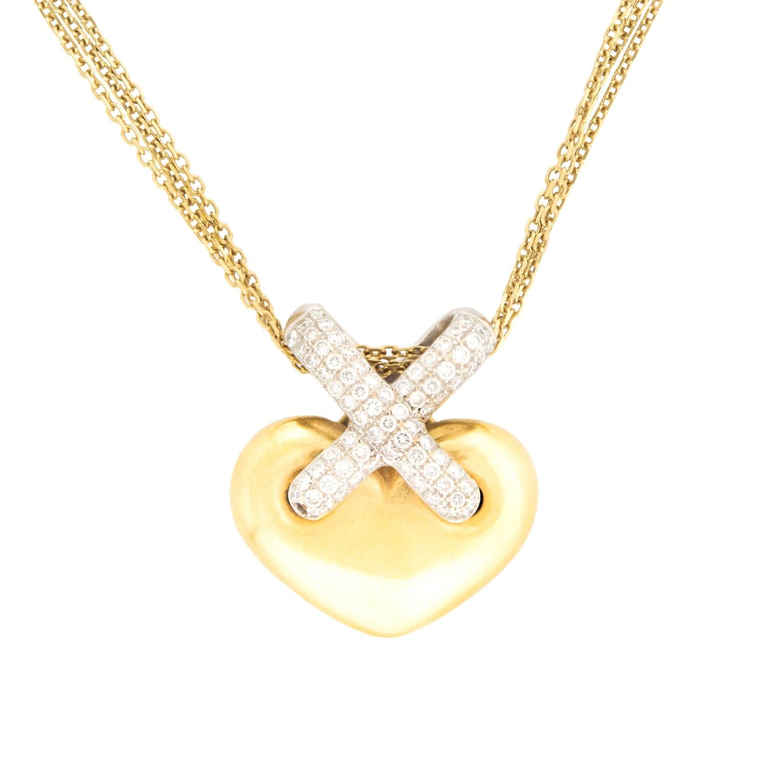 Estate 18k Diamond Heart Pendant Necklace