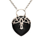 Victorian Sterling Silver Carved Horn Padlock Pendant Necklace