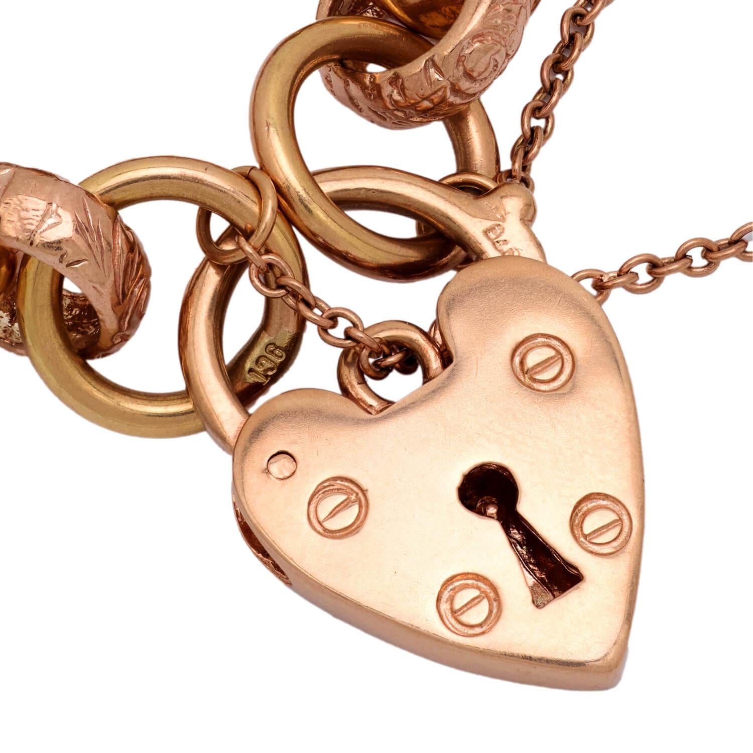 Victorian 9k Repousse Heart Padlock Link Bracelet