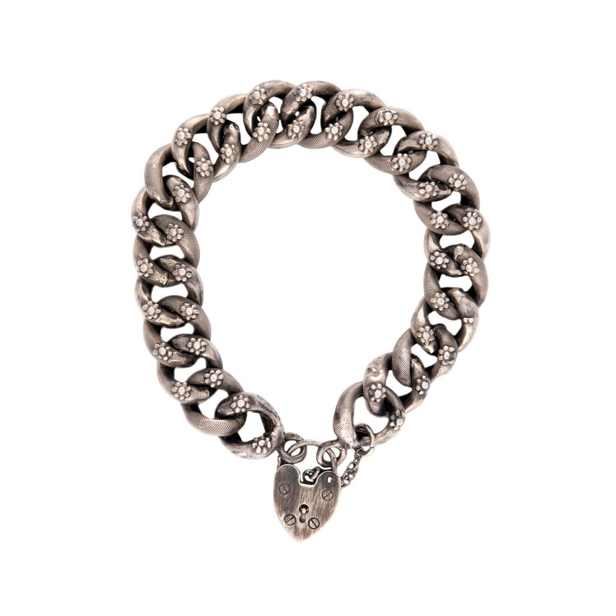Victorian Sterling Silver Heart Padlock Link Bracelet