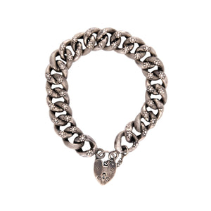 Victorian Sterling Silver Heart Padlock Link Bracelet