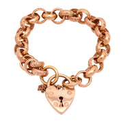 Victorian 9k Repousse Heart Padlock Link Bracelet