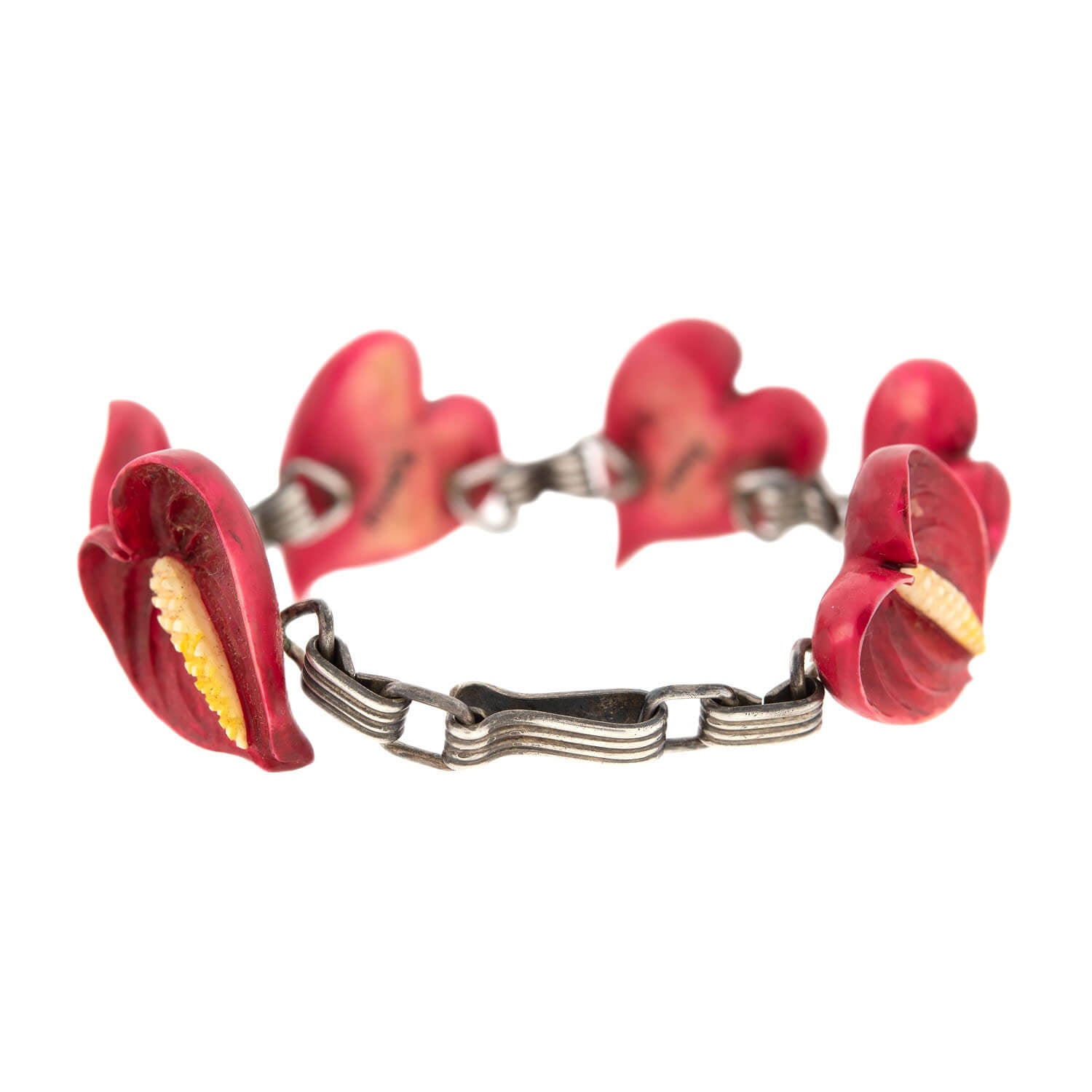 Retro Sterling Silver Ming Anthurium Flower Bracelet