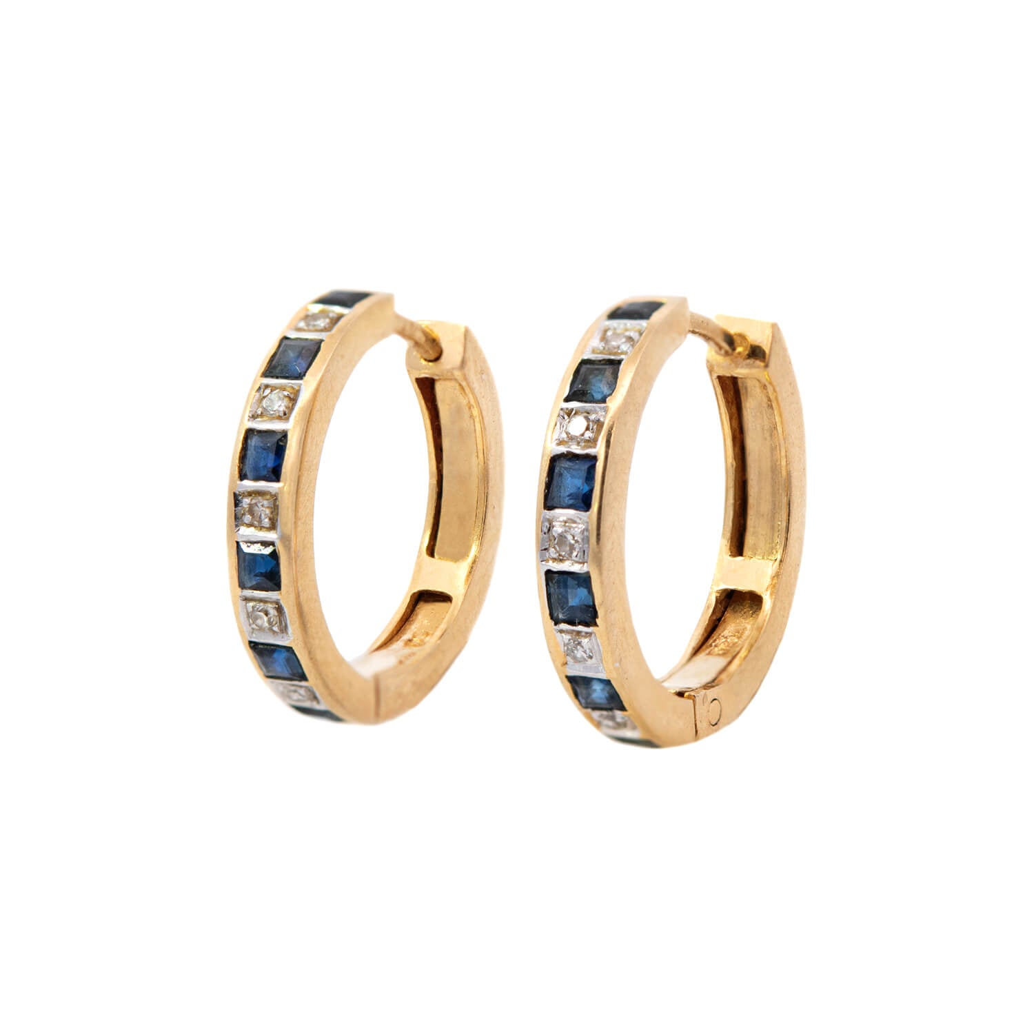 Estate 18k Sapphire & Diamond Huggy Earrings