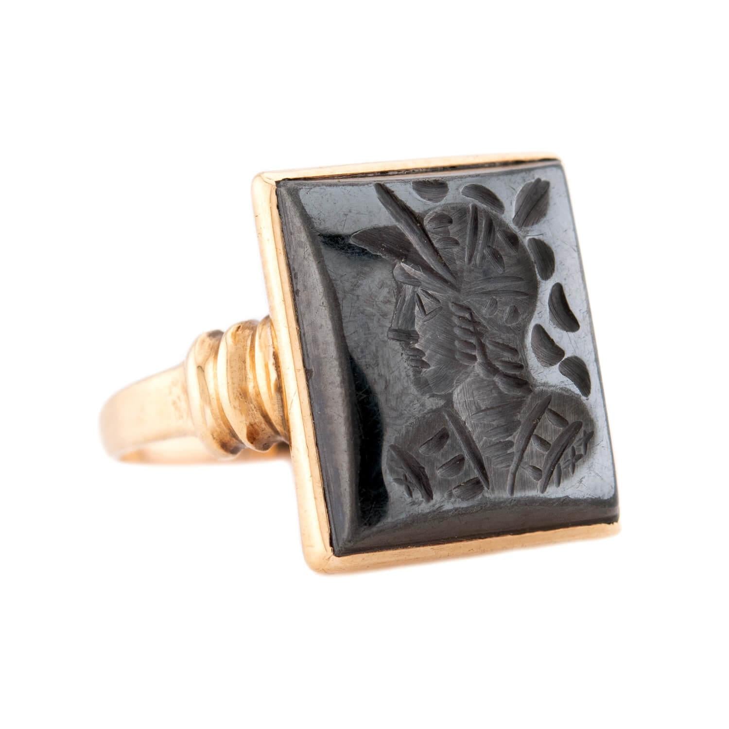 Victorian 14k Hematite Intaglio Ring
