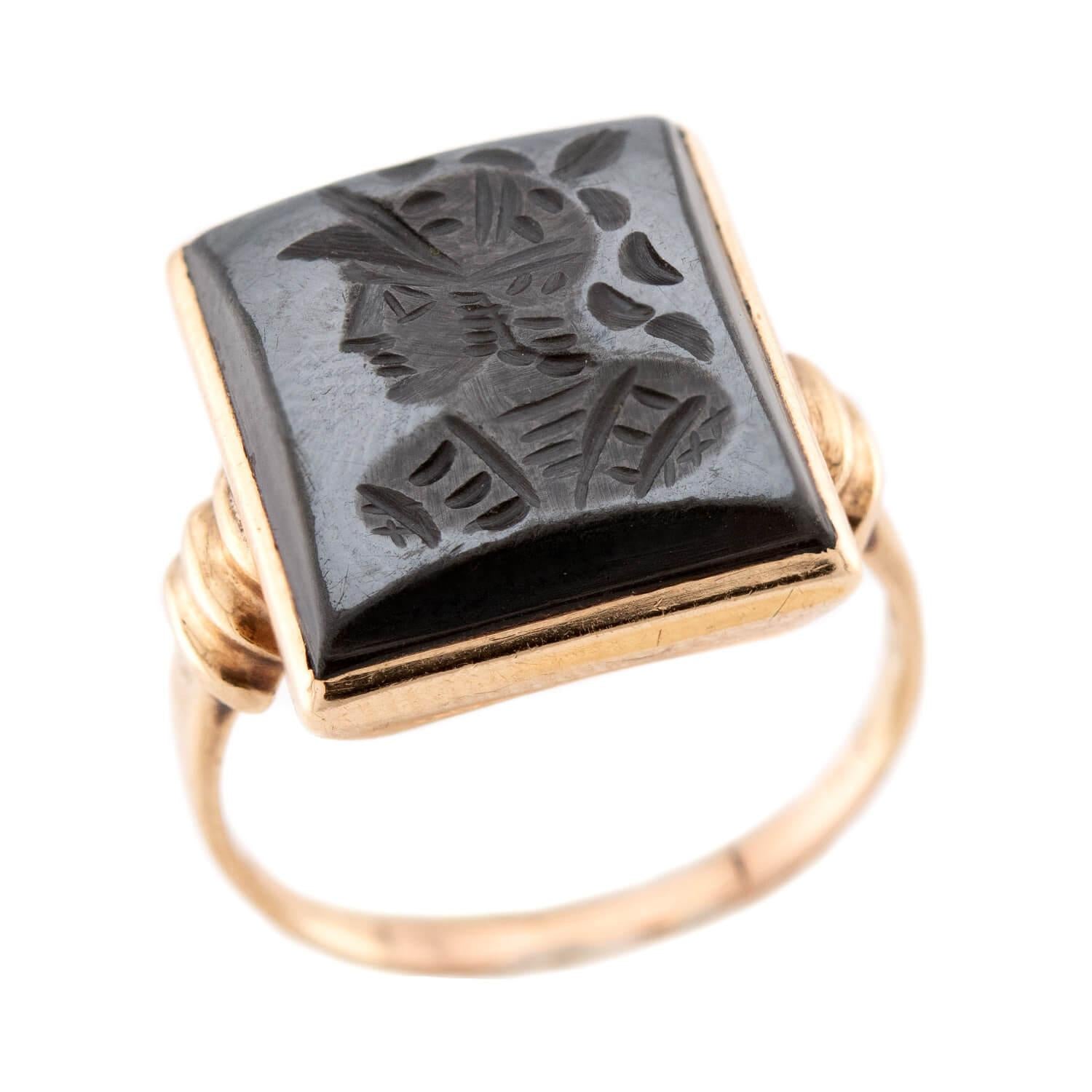 Victorian 14k Hematite Intaglio Ring
