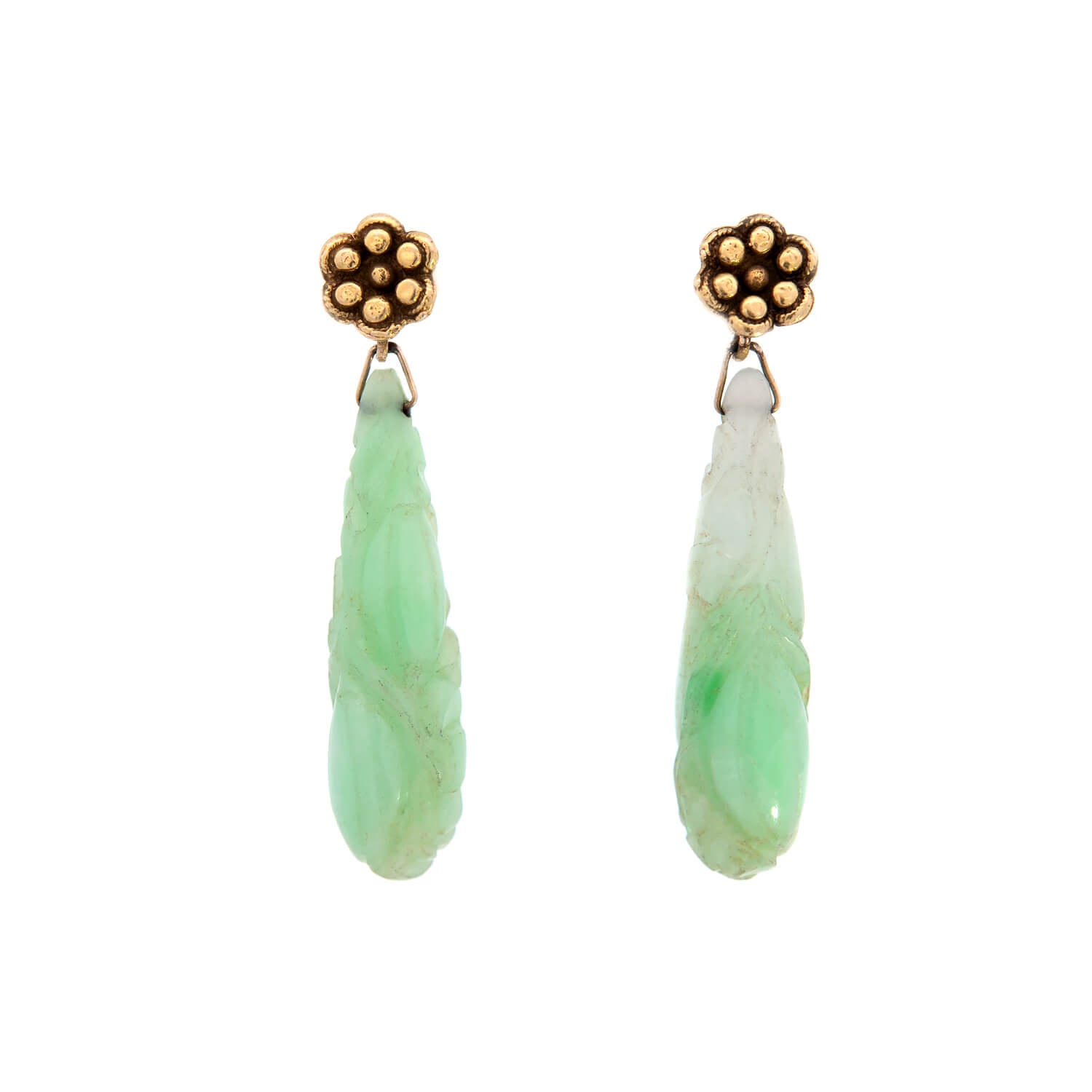 Edwardian 14k Carved Jade Earrings