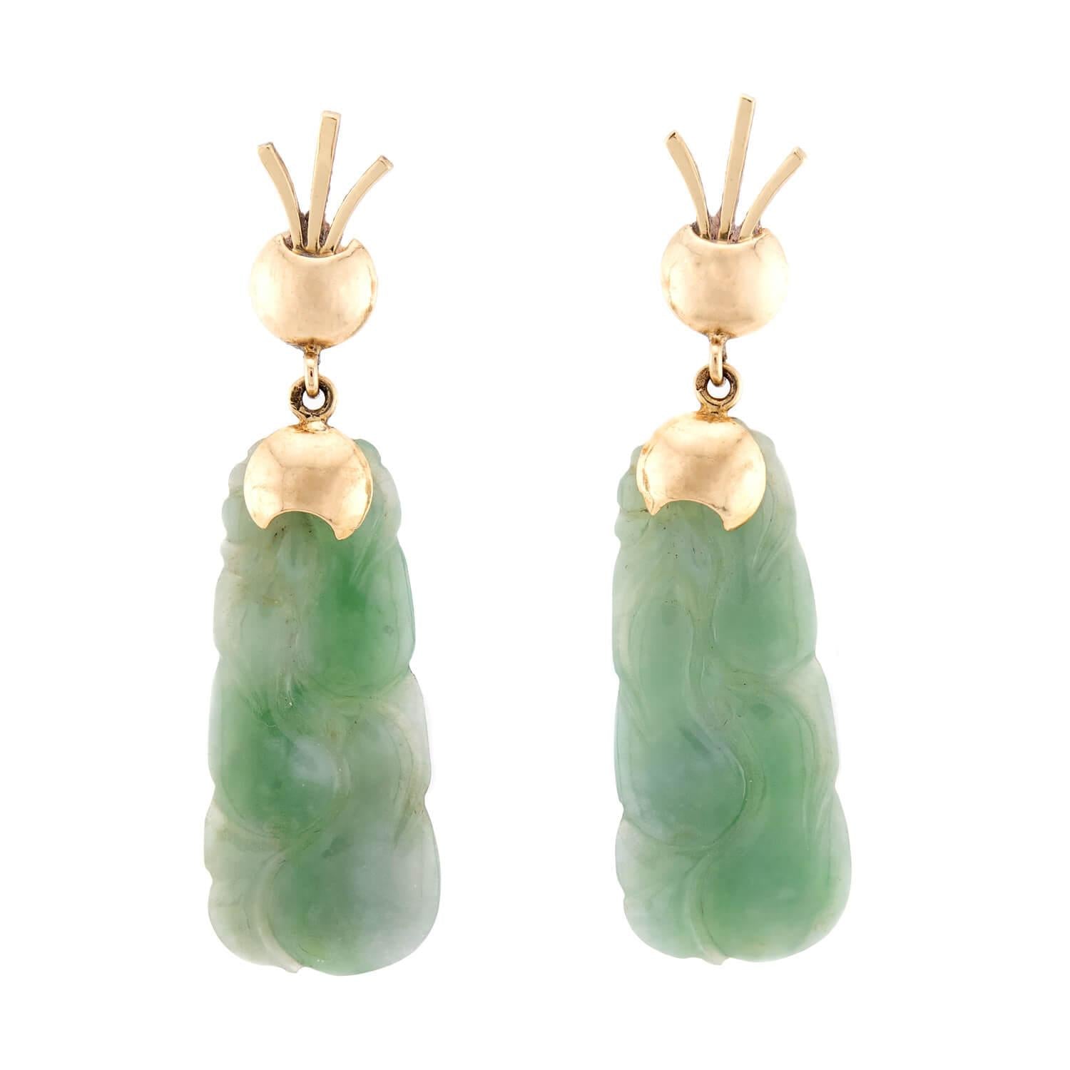 Estate 14k Carved Jade Earrings