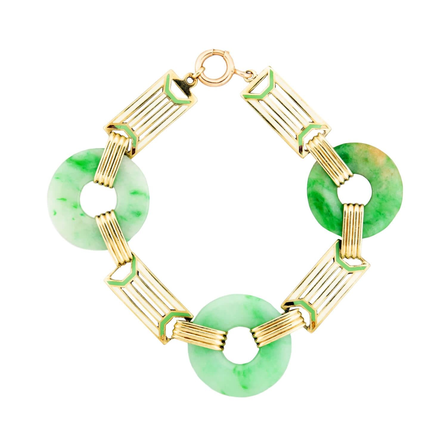 ALLSOPP-STELLER INC Art Deco Jade Circles Enamel Link Bracelet