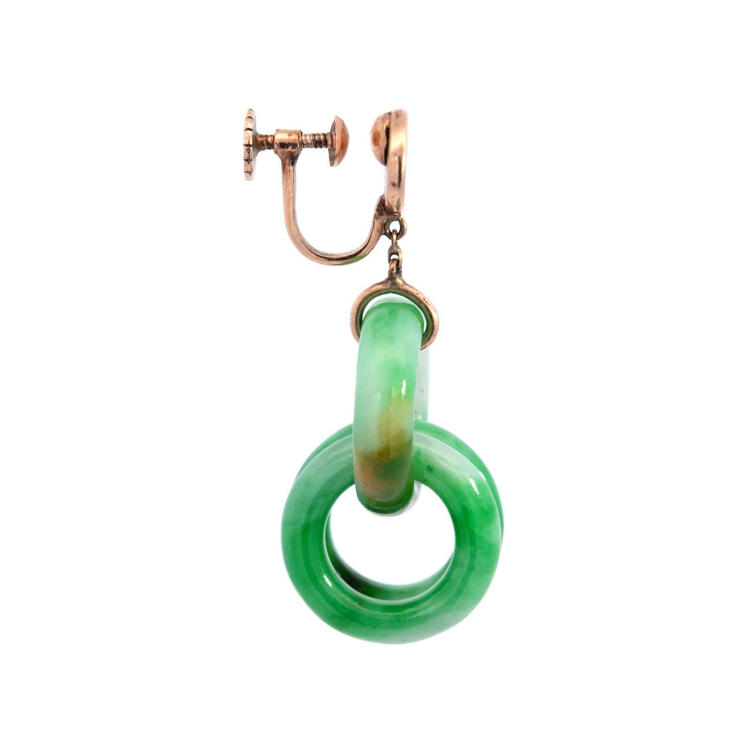 Art Deco 14k Jade "Devil's Work" Interlocking Hoop Earrings