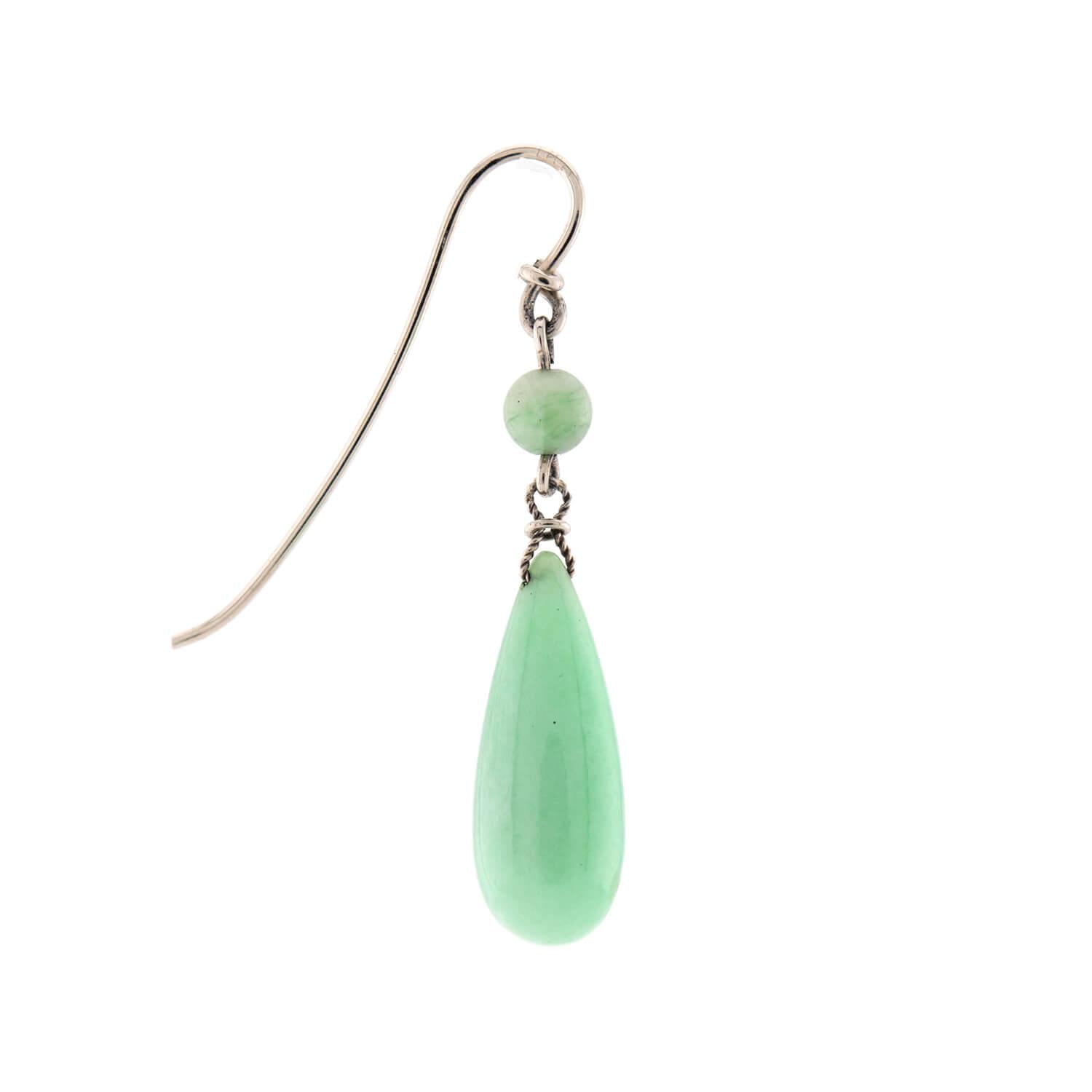 Art Deco Sterling Silver Jade Drop Earrings