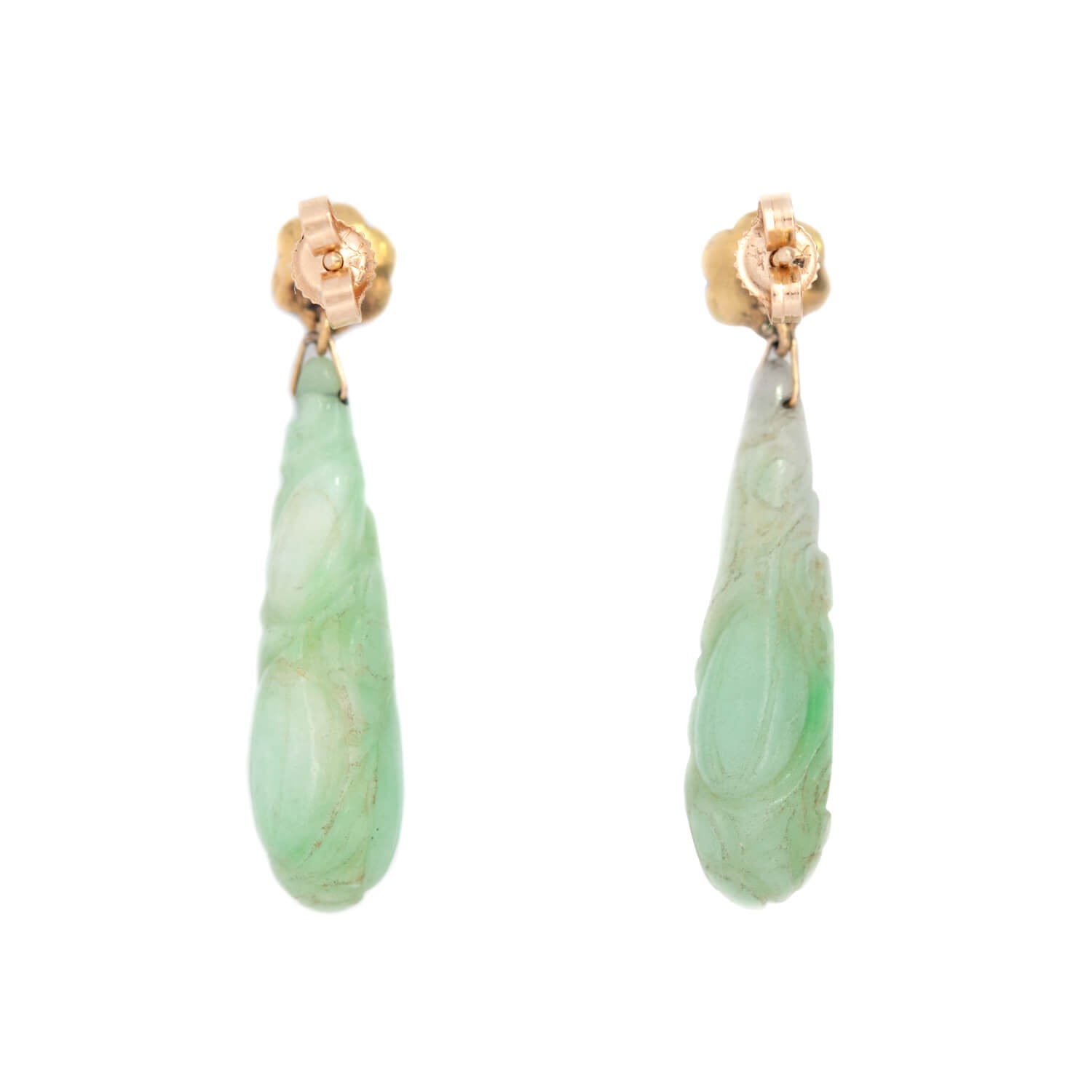 Edwardian 14k Carved Jade Earrings