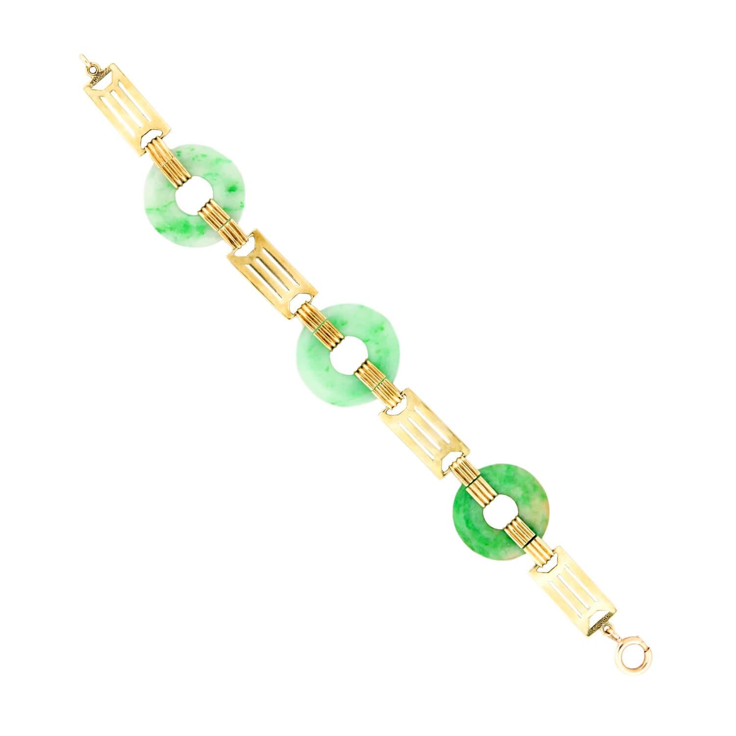 ALLSOPP-STELLER INC Art Deco Jade Circles Enamel Link Bracelet