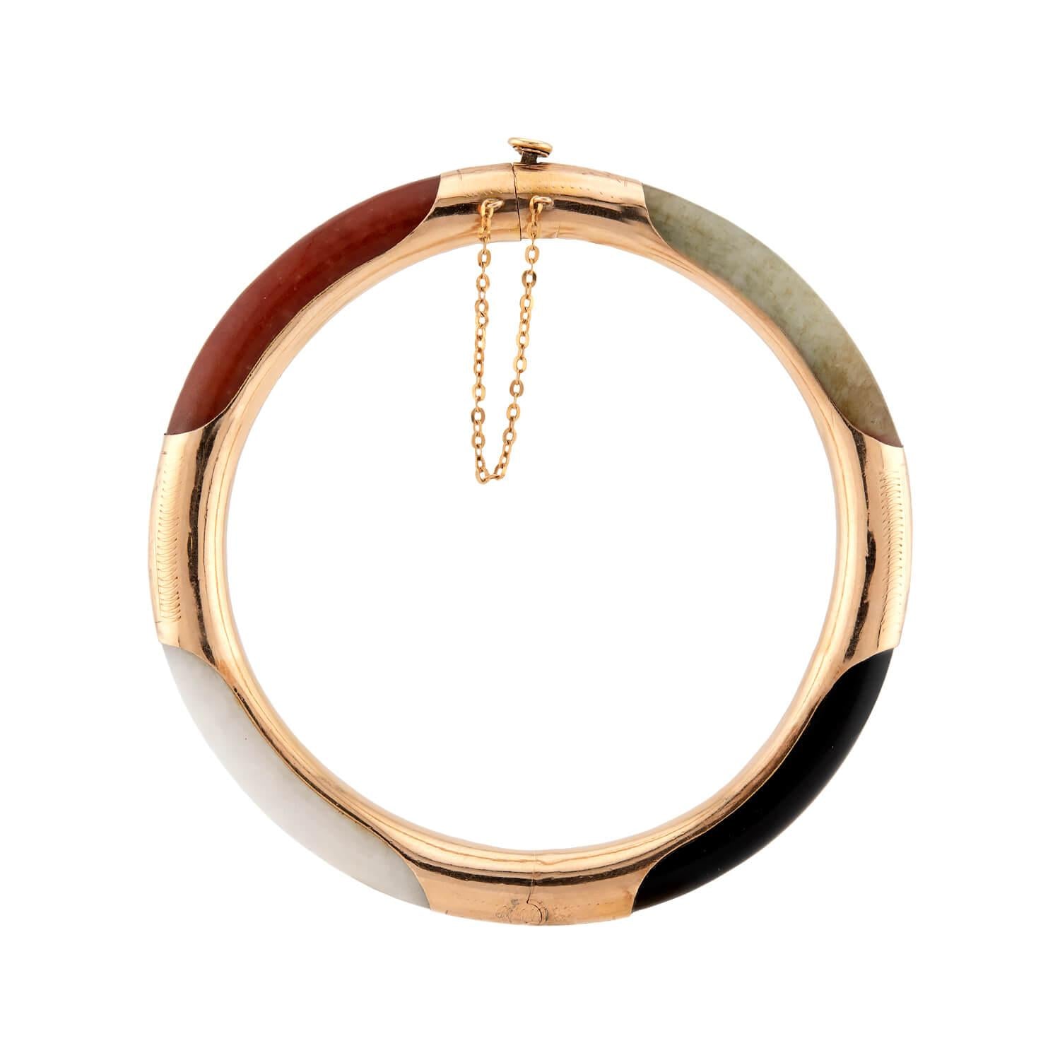 Vintage Chinese 14k Multicolored Jade Bangle