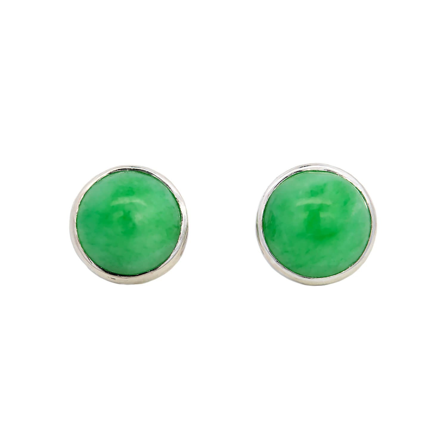 Art Deco 14k White Gold Jade Cabochon Stud Earrings