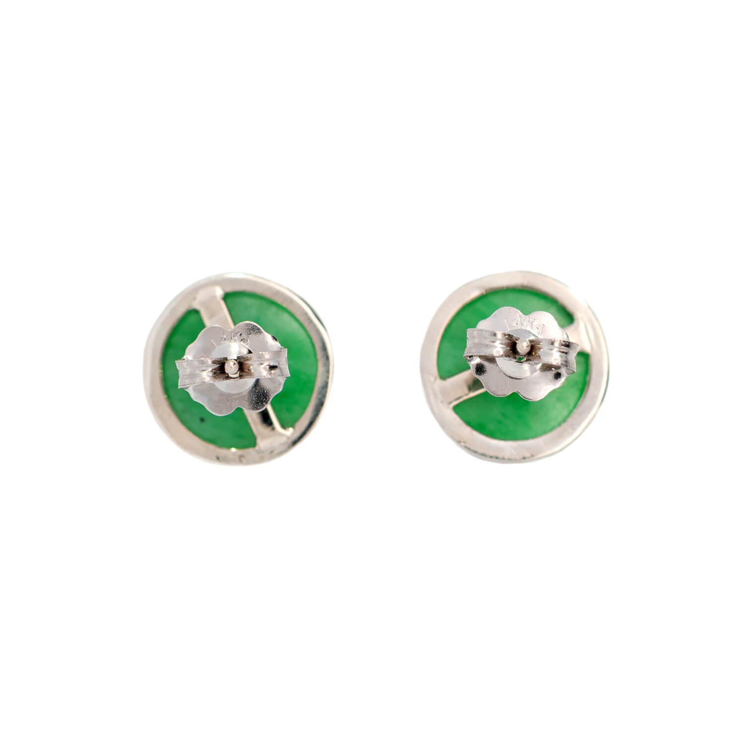 Art Deco 14k White Gold Jade Cabochon Stud Earrings