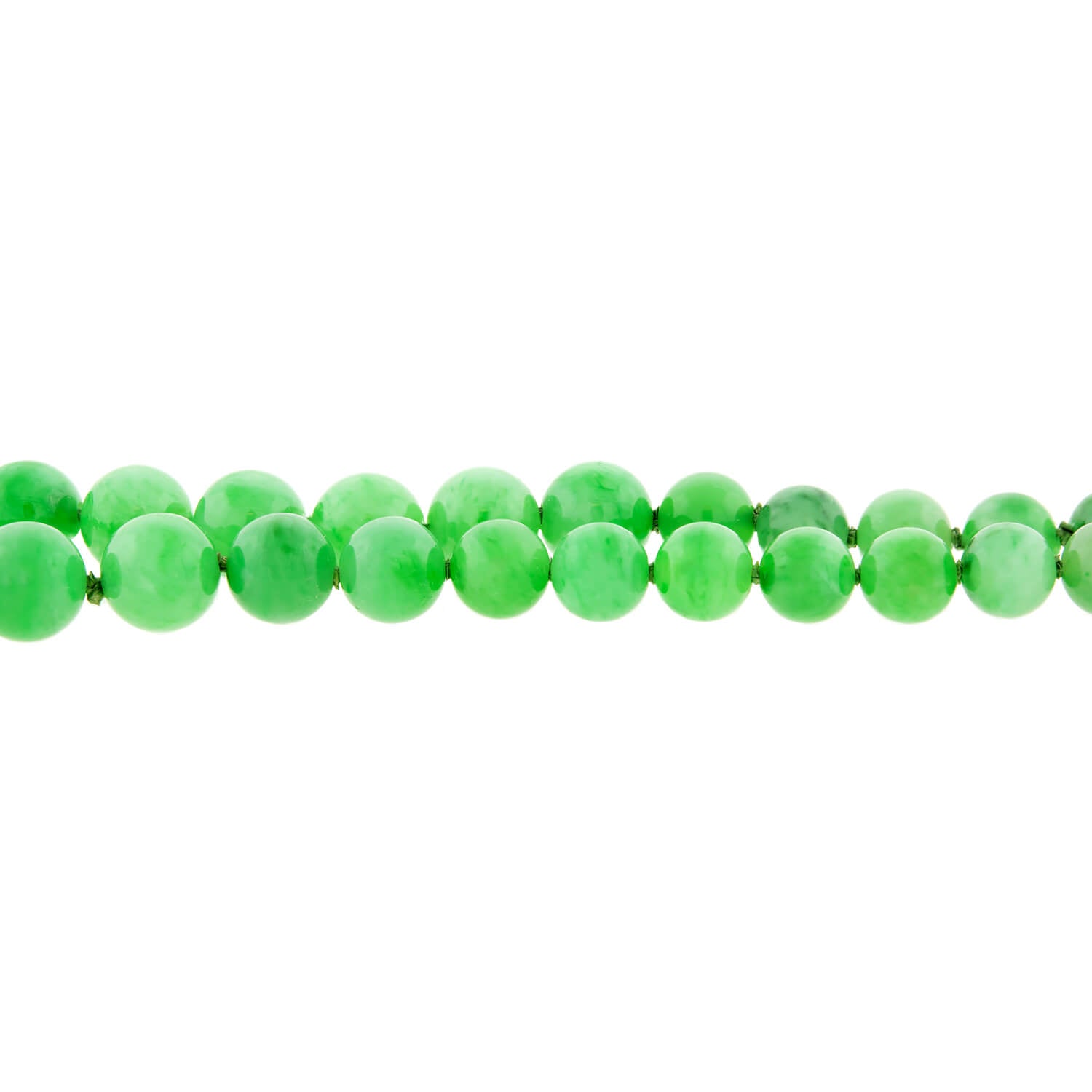 Victorian 14k/SS Jadeite Bead Necklace + Diamond Eye Clasp