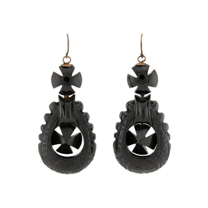 Victorian Brass Jet Dangle Earrings