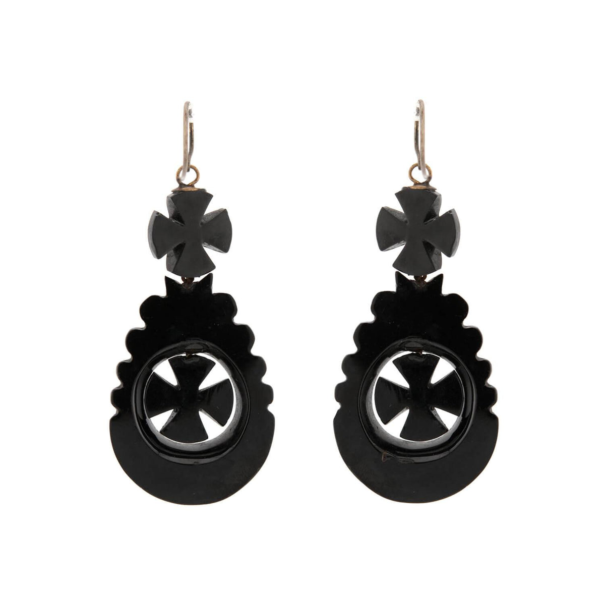 Victorian Brass Jet Dangle Earrings