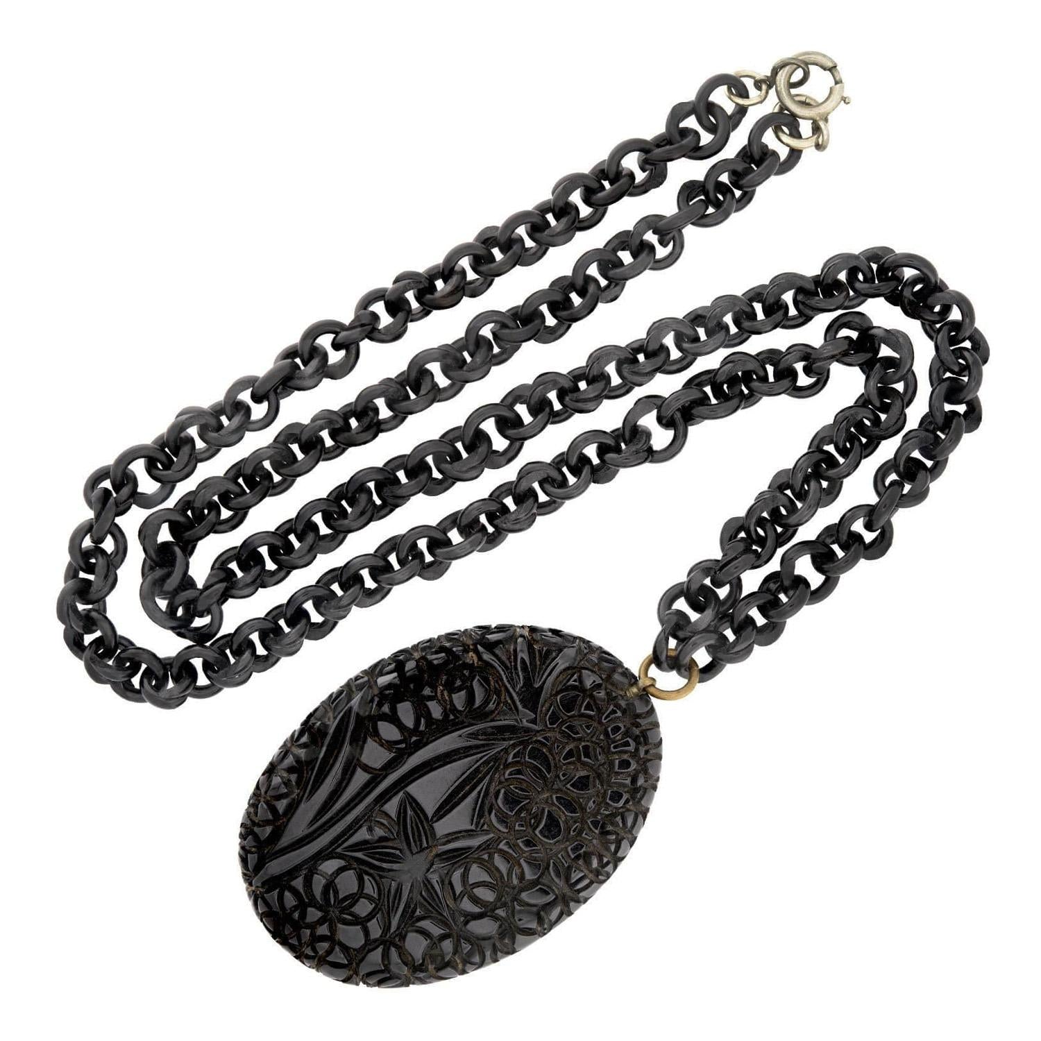 Victorian Sterling Silver Jet Pendant Necklace