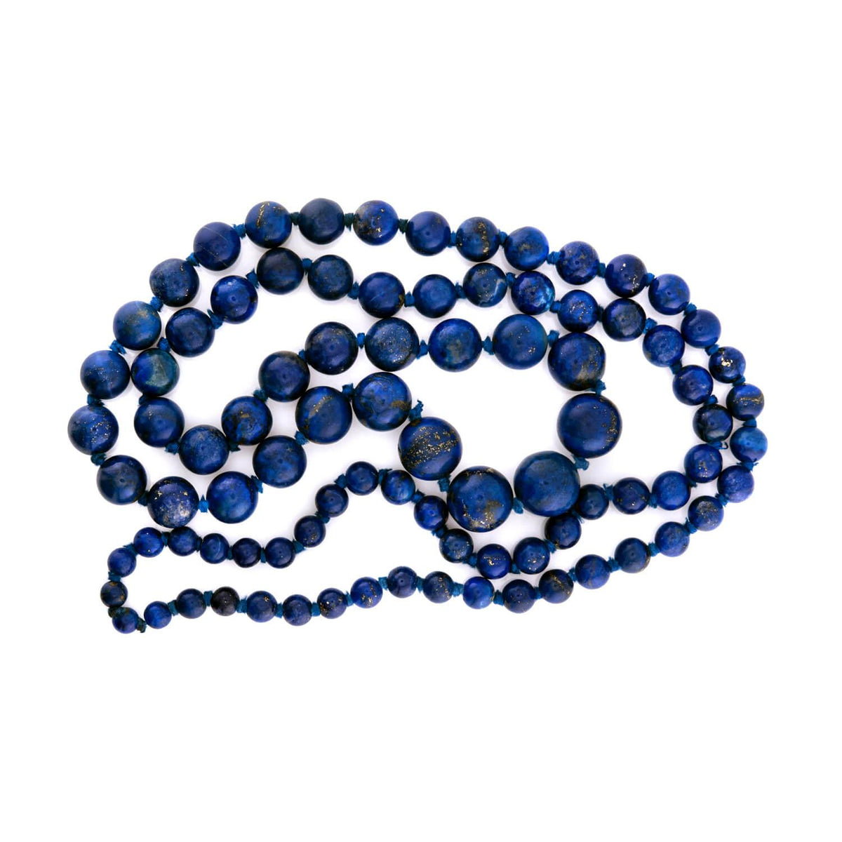 Art Deco Lapis Bead Necklace 36"