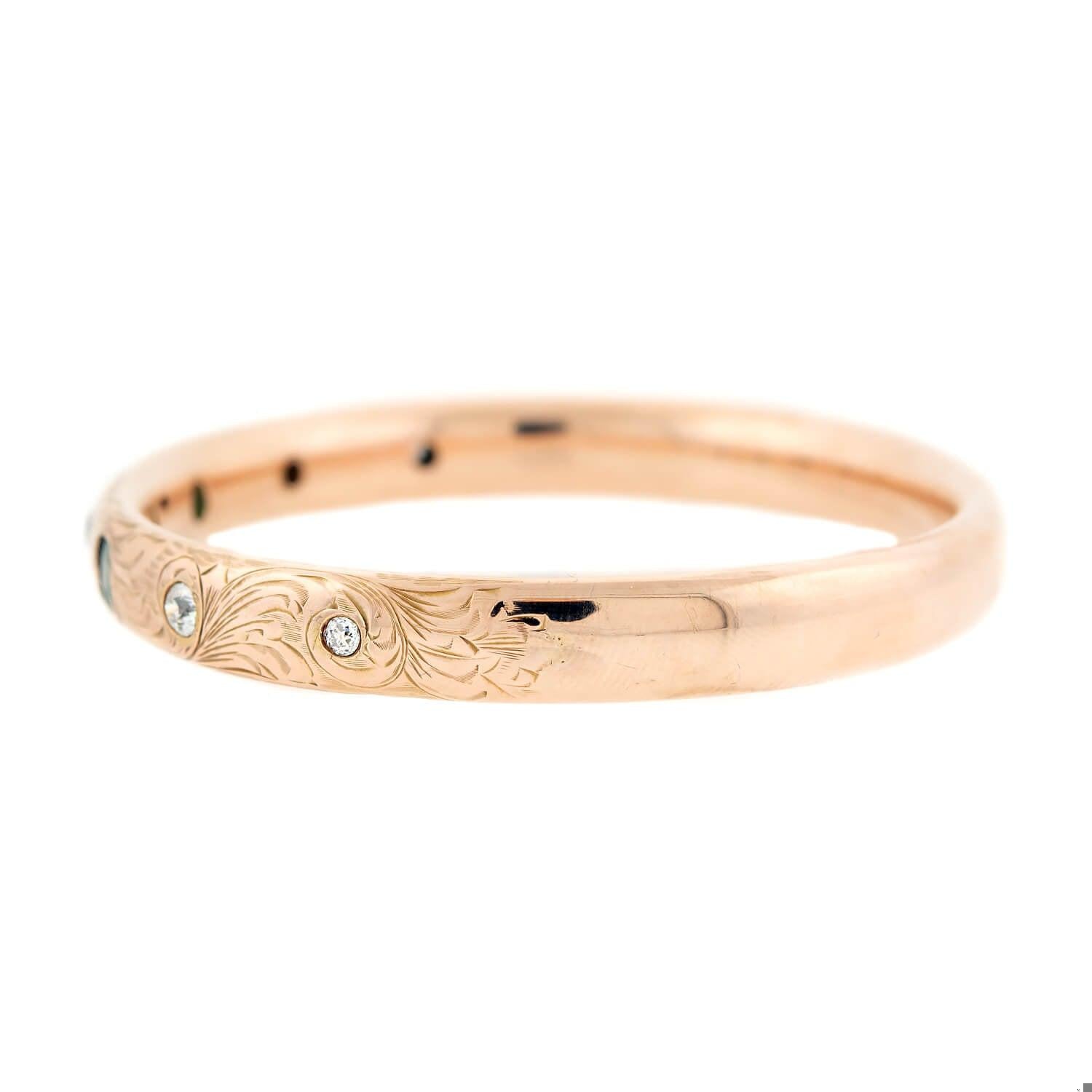 Late Victorian 14k Diamond and Emerald Doublet Etched Bangle Bracelet