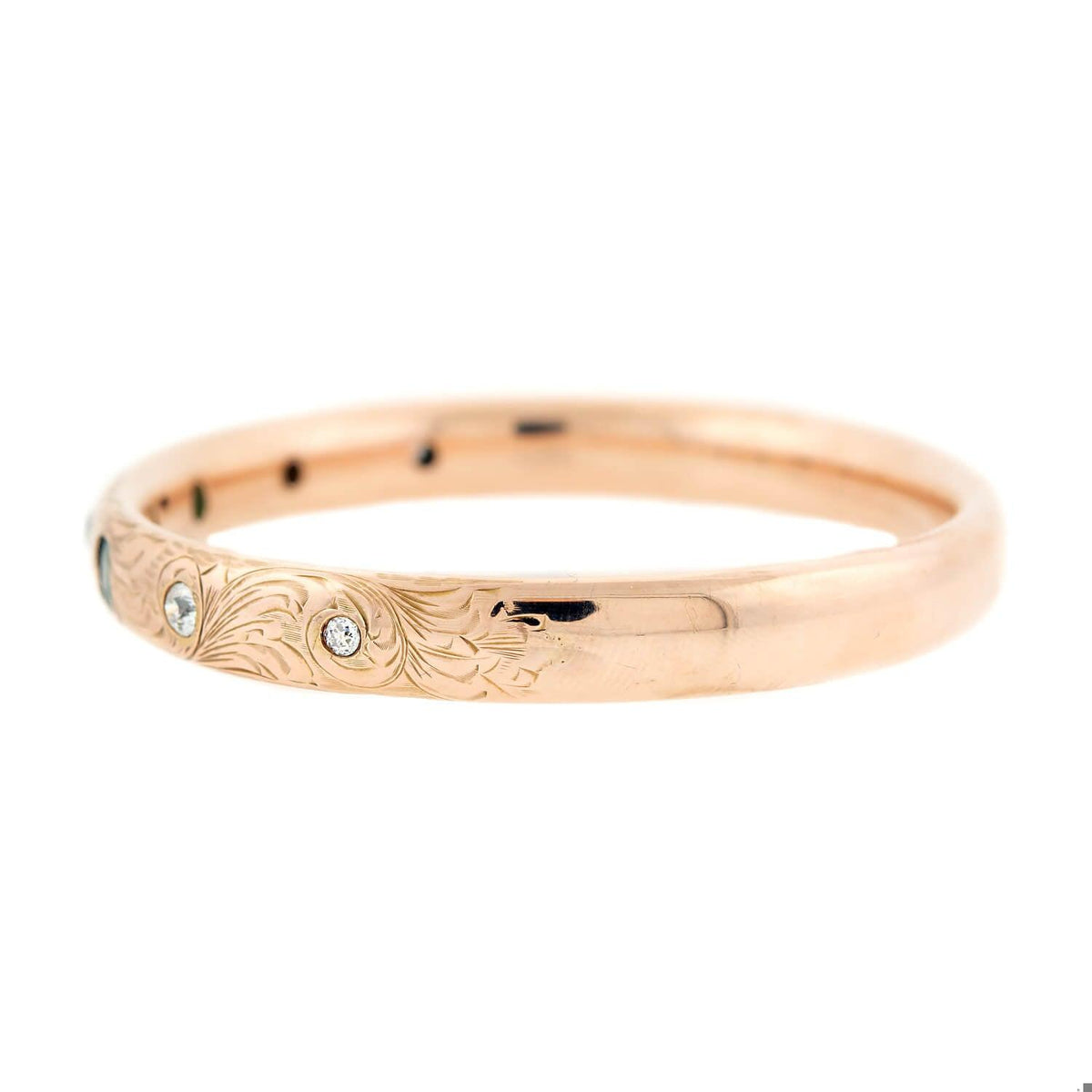 Late Victorian 14k Diamond and Emerald Doublet Etched Bangle Bracelet