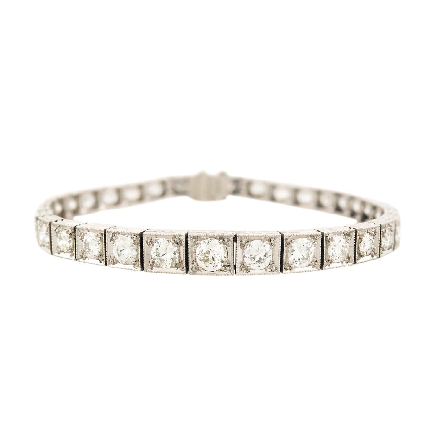 Art Deco Platinum Diamond Graduated Line Bracelet