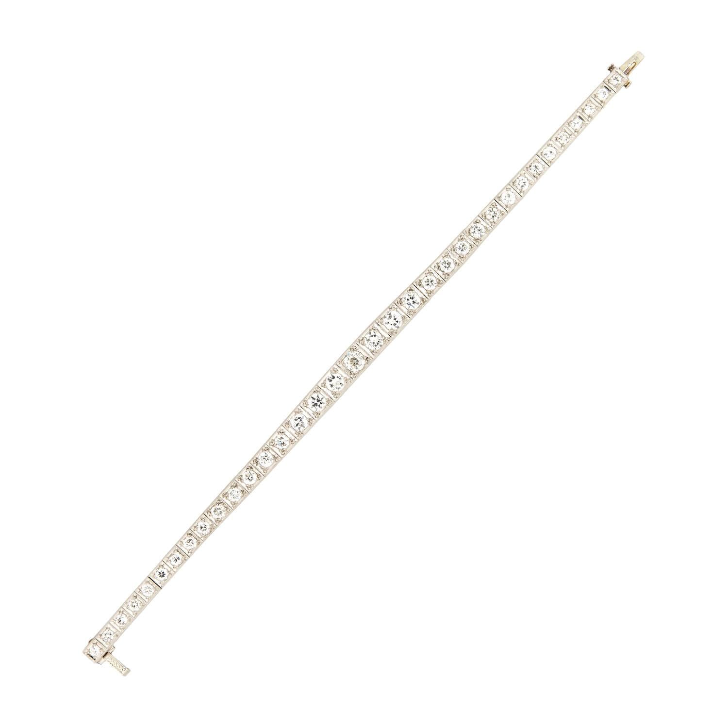 Art Deco Platinum Diamond Graduated Line Bracelet