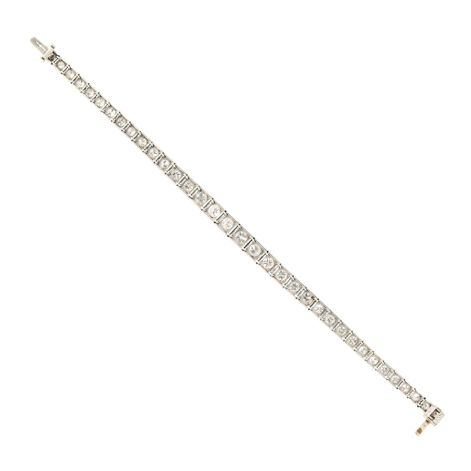 Art Deco Platinum Diamond Graduated Line Bracelet