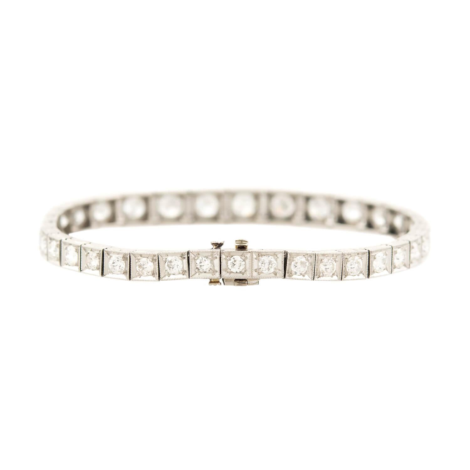 Art Deco Platinum Diamond Graduated Line Bracelet