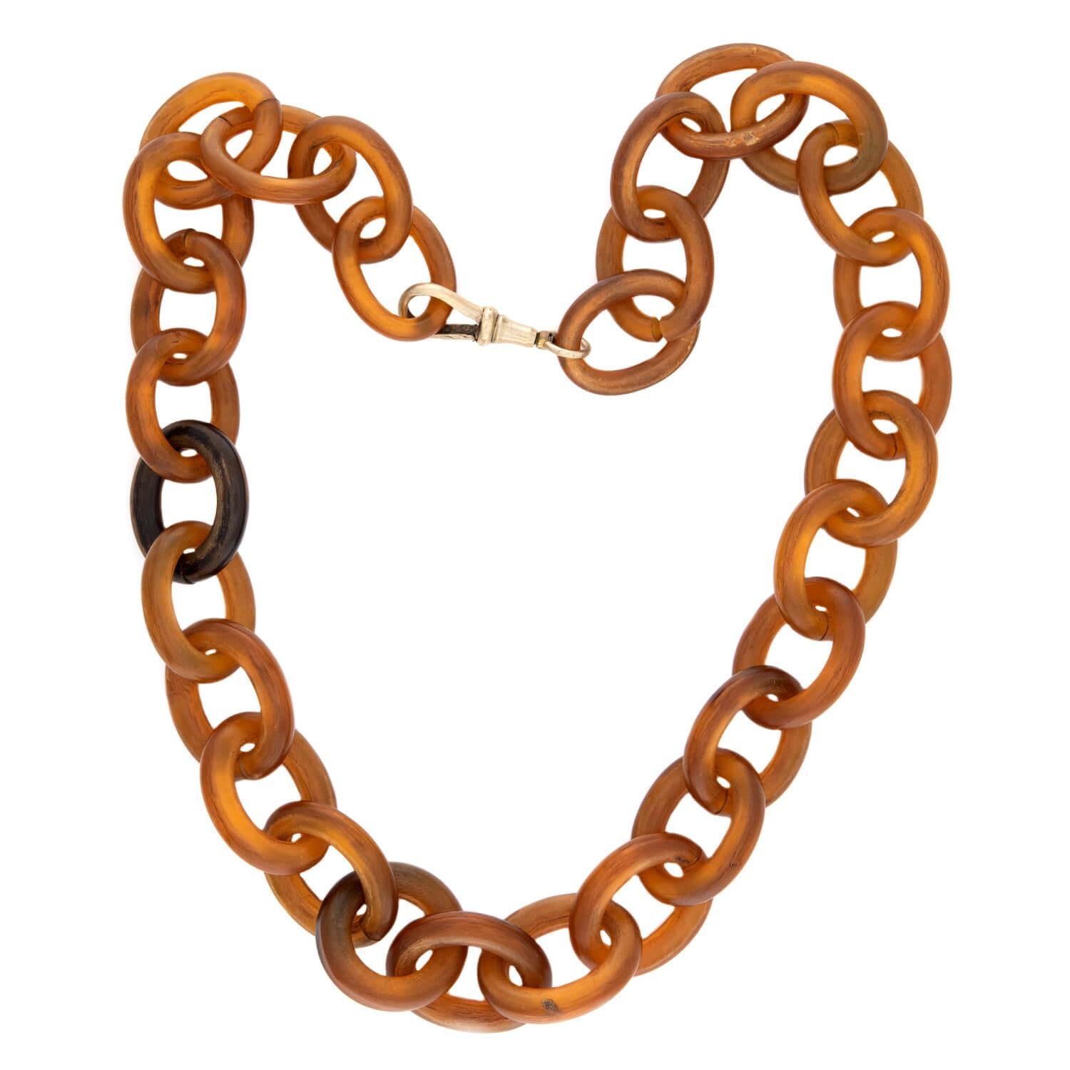 Victorian Gold-Filled Carved Horn Link Necklace