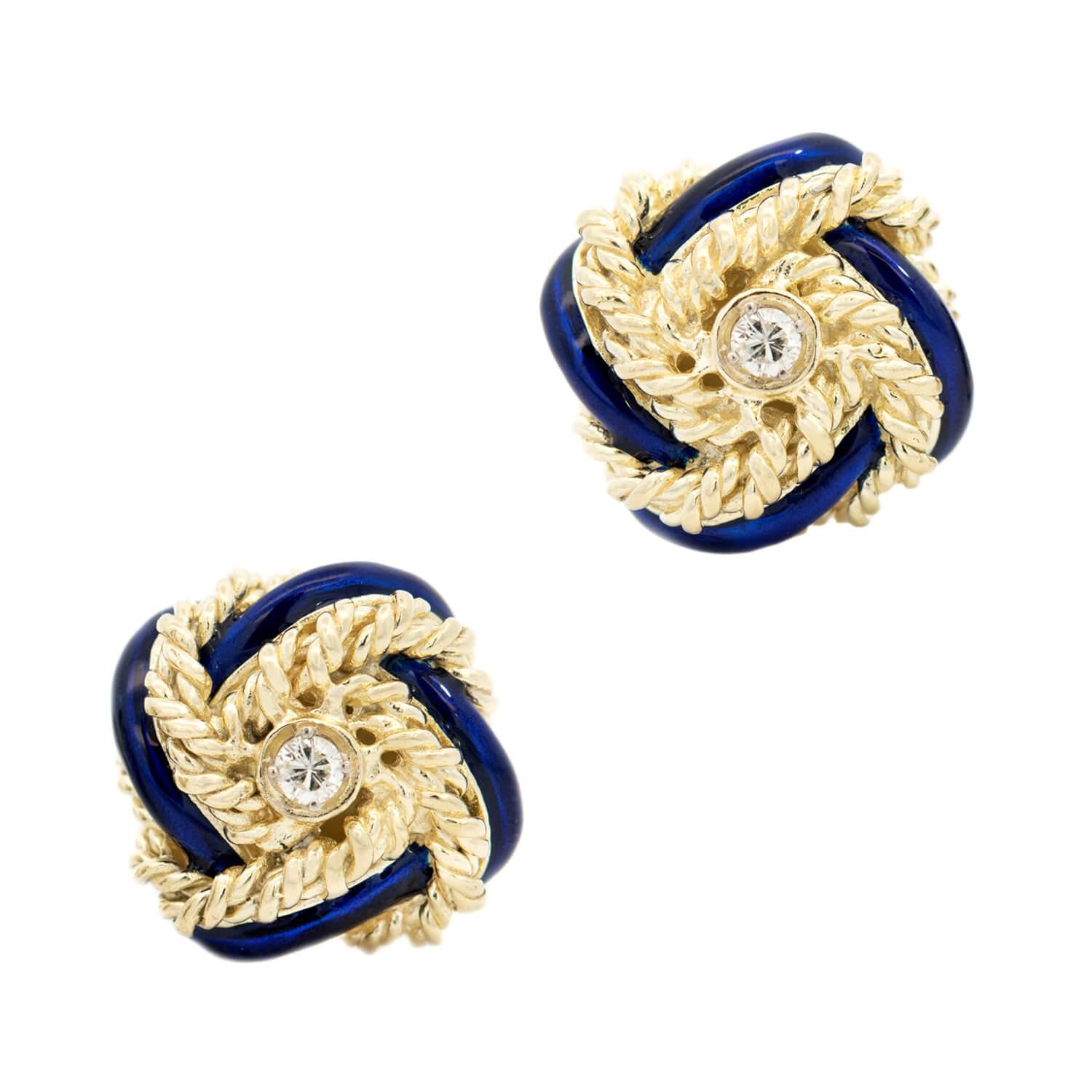 Estate 18k Enamel Knot CuffLinks