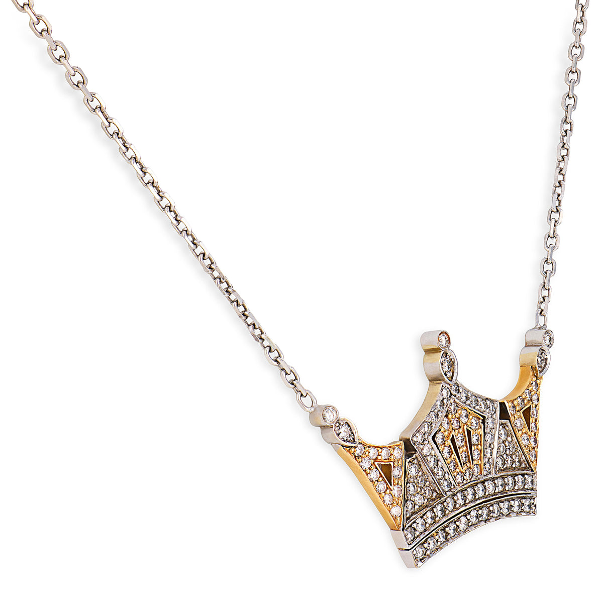 Estate 14k Diamond Crown-Motif Pendant Necklace