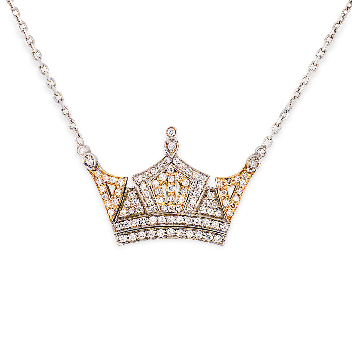 Estate 14k Diamond Crown-Motif Pendant Necklace