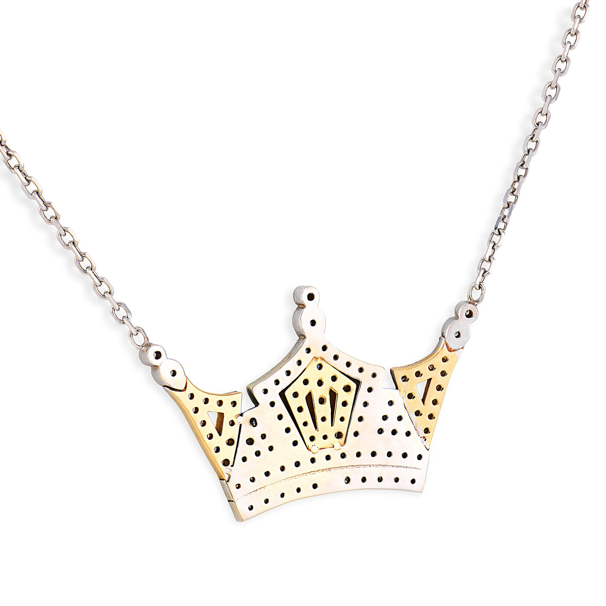 Estate 14k Diamond Crown-Motif Pendant Necklace