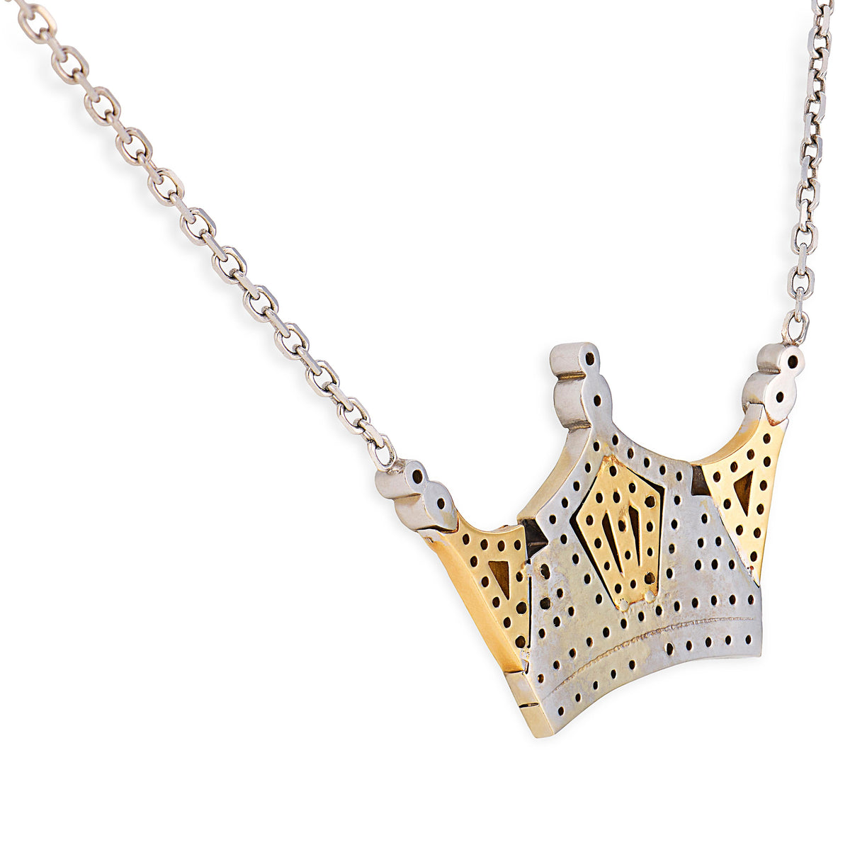Estate 14k Diamond Crown-Motif Pendant Necklace