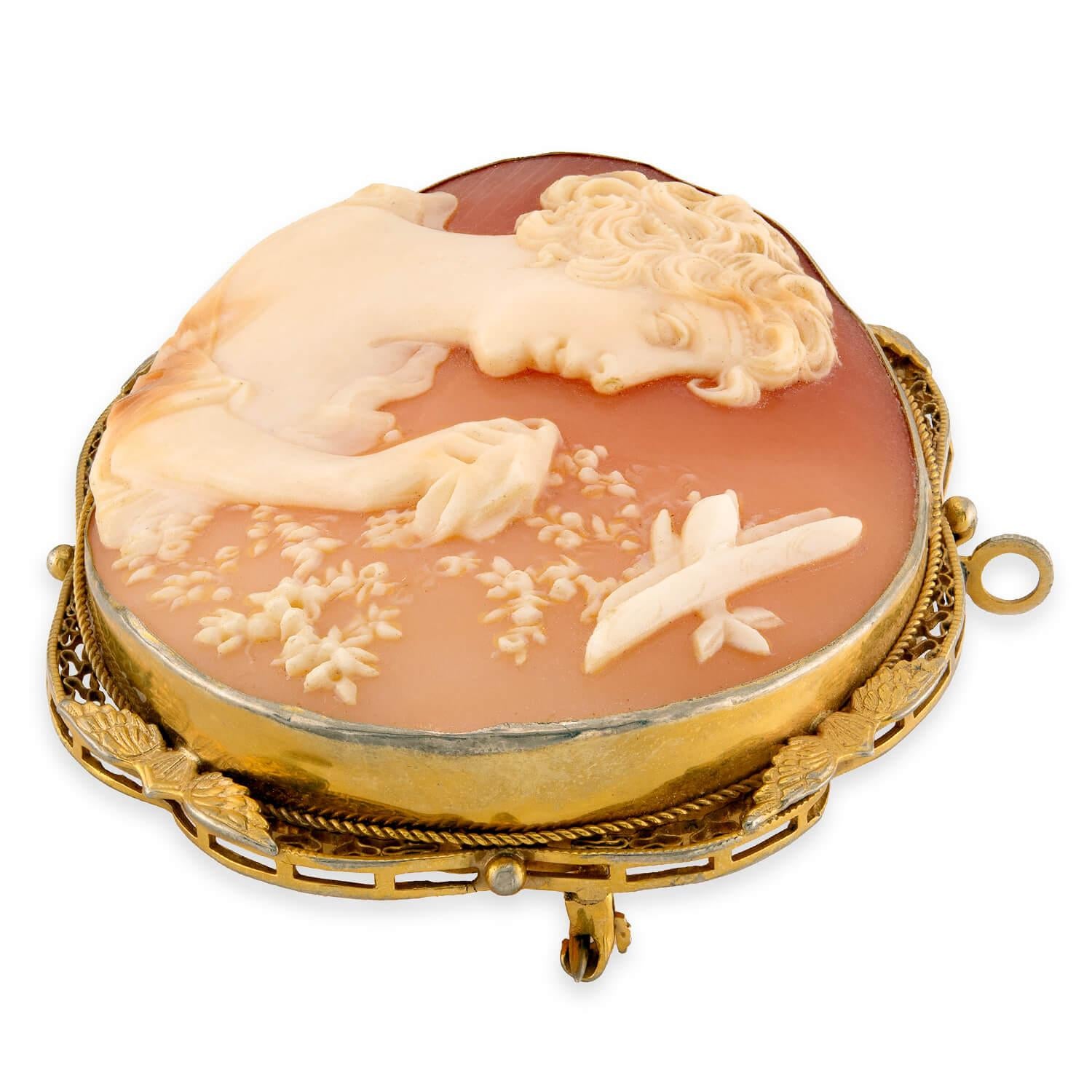 Art Nouveau 14k Cameo Lady & Airplane Motif Pin/Pendant