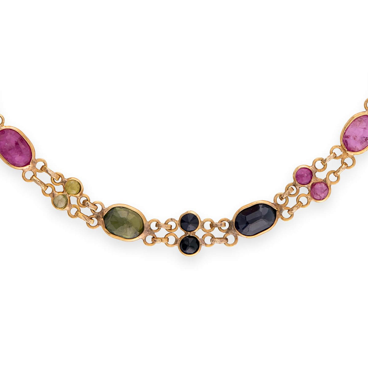 Estate 18k Tourmaline, Sapphire, & Peridot Link Bracelet