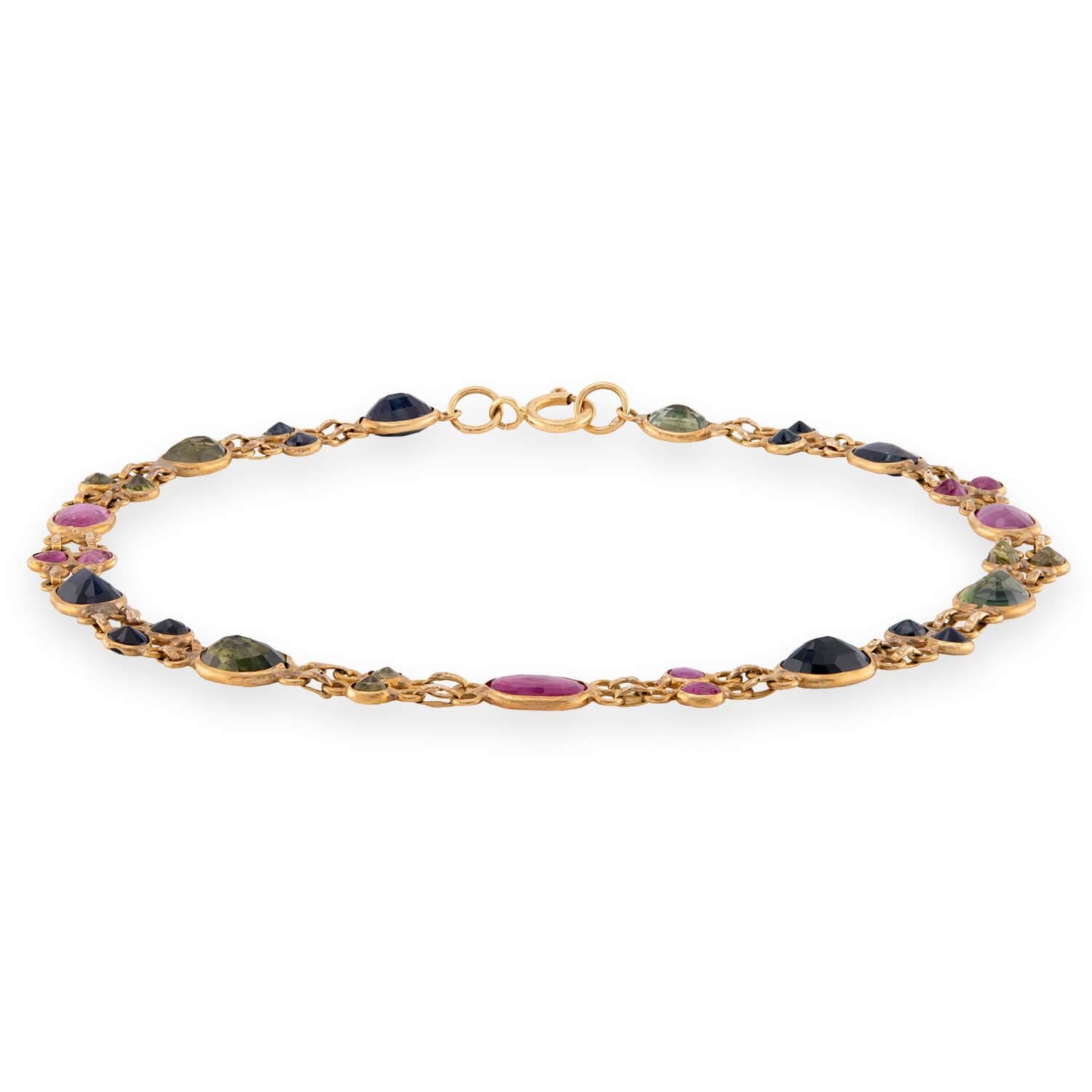 Estate 18k Tourmaline, Sapphire, & Peridot Link Bracelet