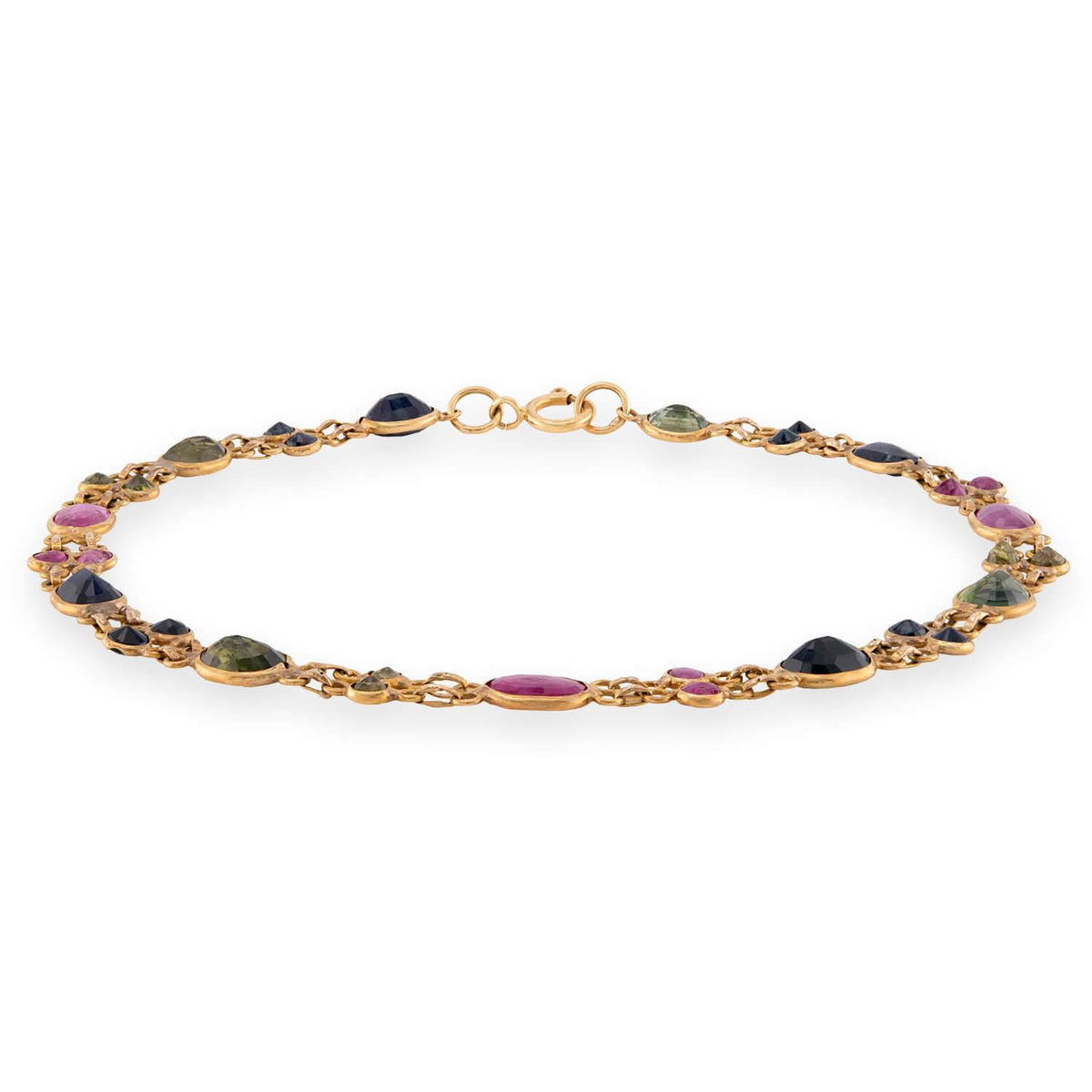 Estate 18k Tourmaline, Sapphire, & Peridot Link Bracelet