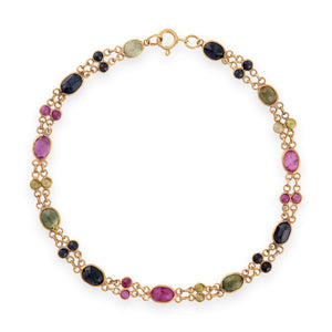 Estate 18k Tourmaline, Sapphire, & Peridot Link Bracelet