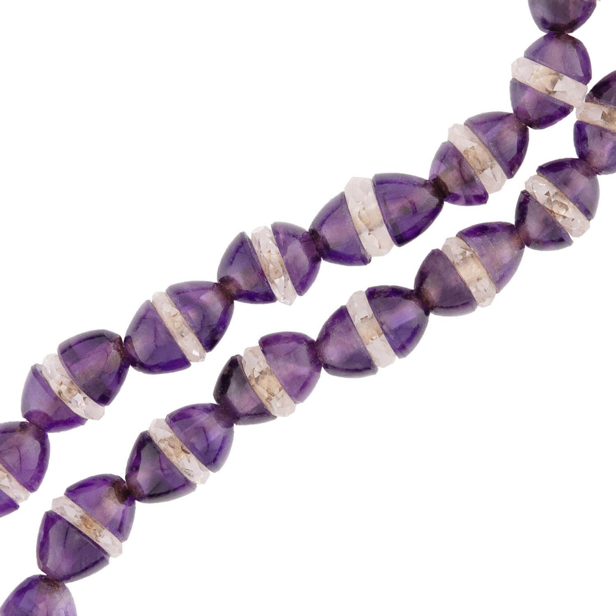 Art Deco 18k Amethyst and Rock Quartz Crystal Rondelle Bead Necklace