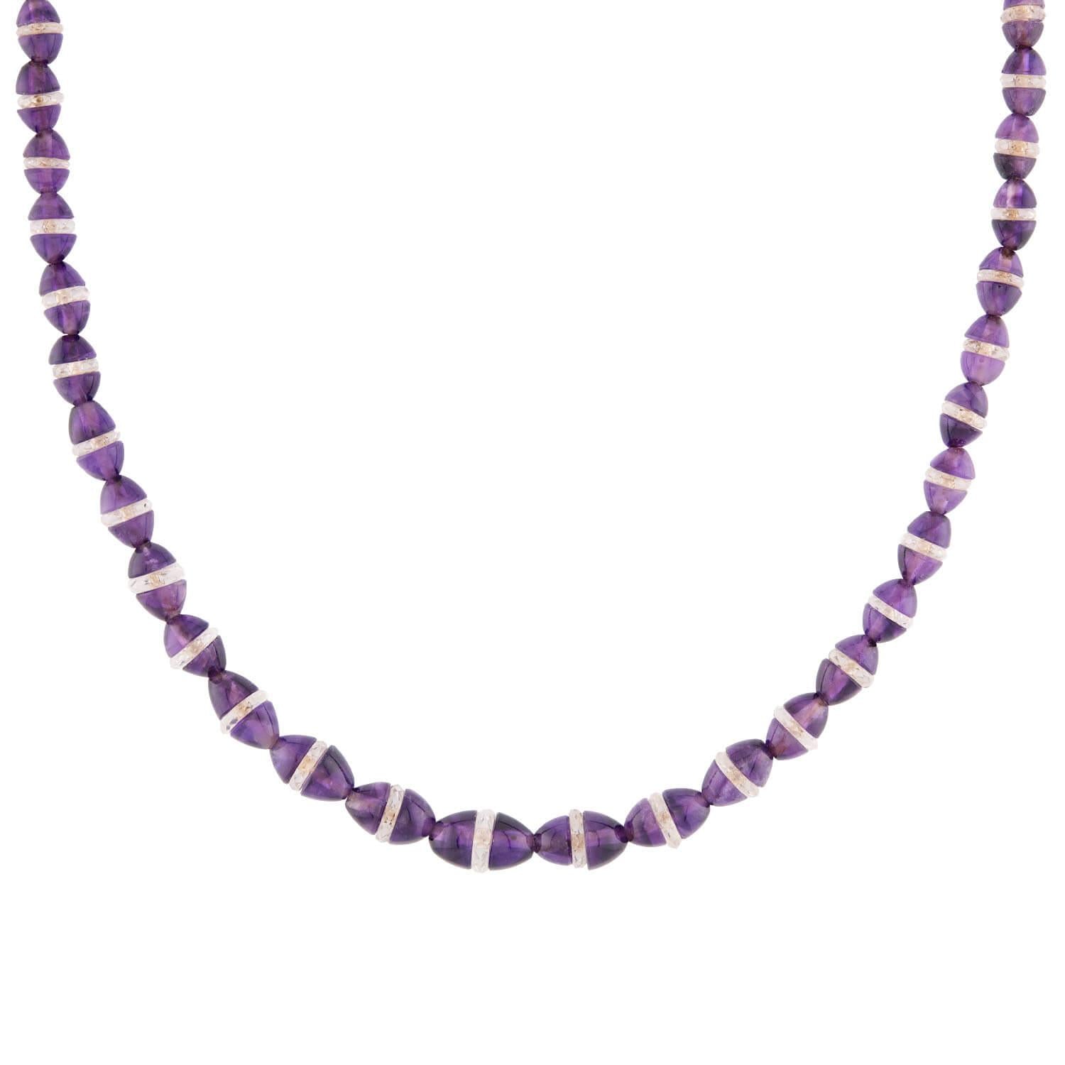 Art Deco 18k Amethyst and Rock Quartz Crystal Rondelle Bead Necklace