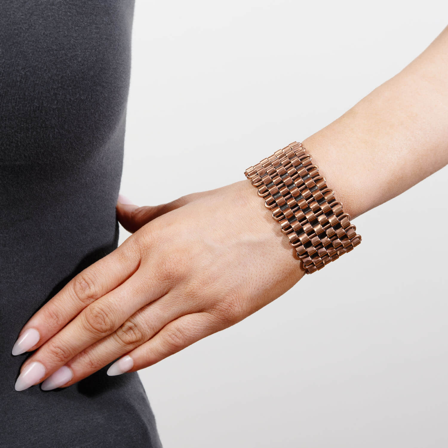 123 RENOIR Vintage Copper Basket Weave Cuff Bracelet