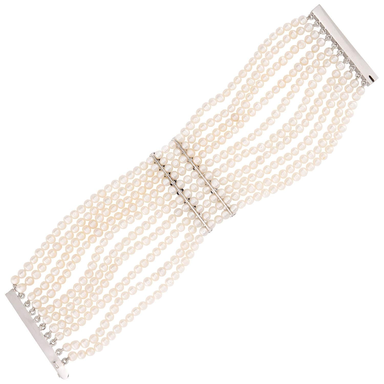 Estate 14k Pearl and Diamond Choker and Bracelet Set