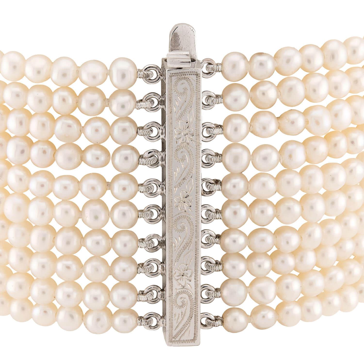 Estate 14k Pearl and Diamond Choker and Bracelet Set